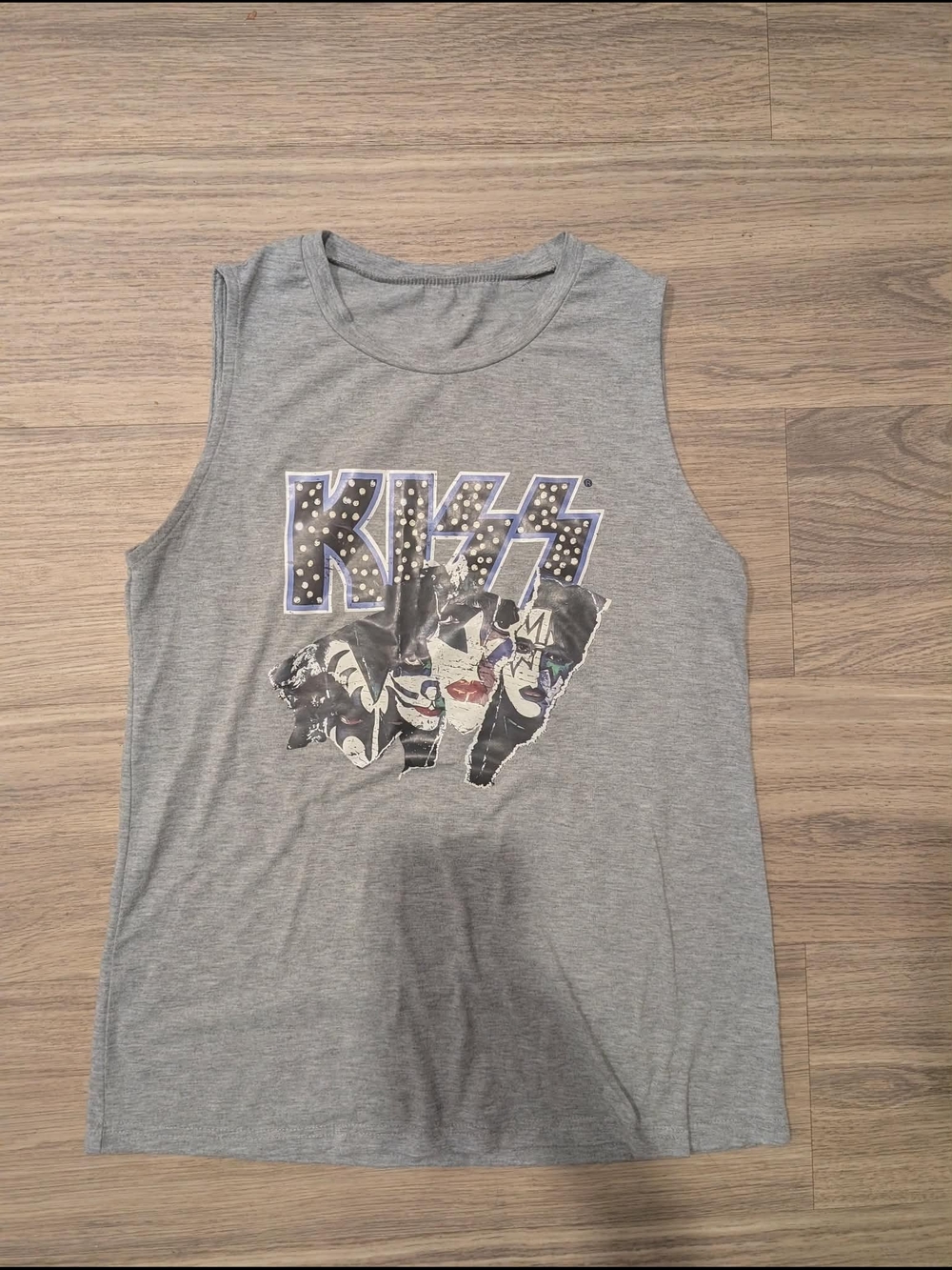 Kiss Grey Sleeveless Band Tank with Graphic Logo